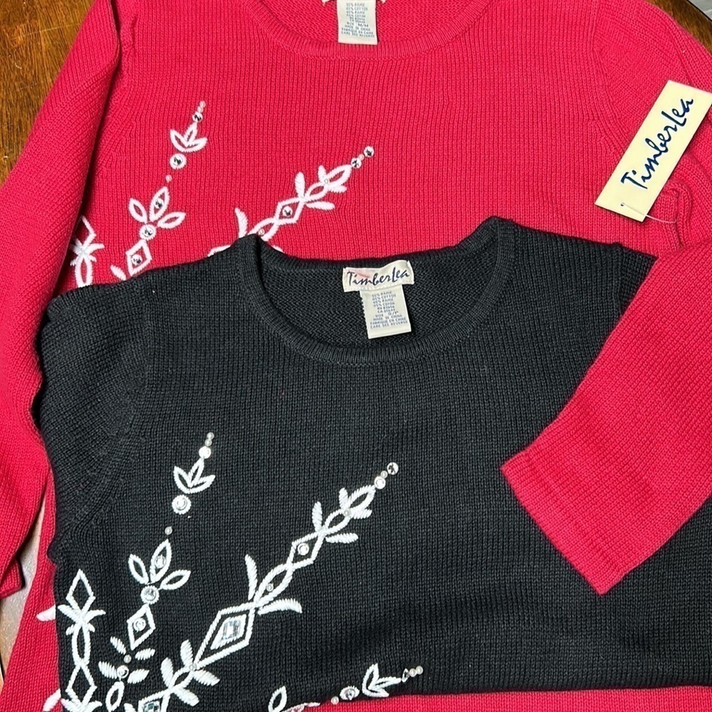 2 Timber-Lea pullover sweaters with embroidery and sequins nwt boutique purchase